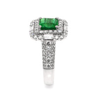 1.96 Ct. Emerald and Natural Diamond Pave Ring, 18K White Gold Image