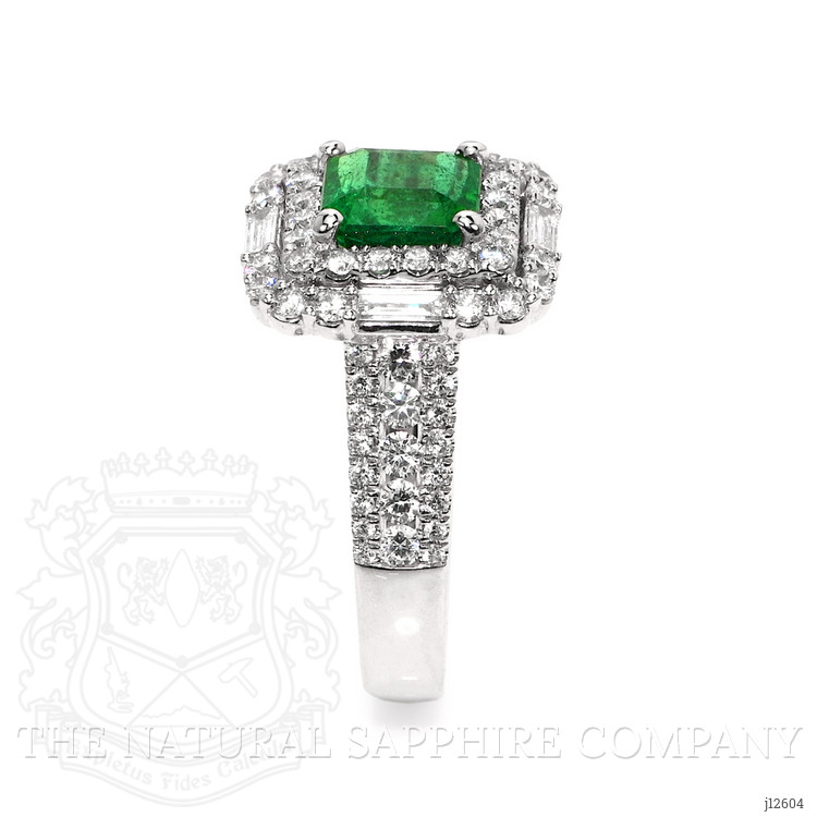 1.96 Ct. Emerald and Natural Diamond Pave Ring, 18K White Gold