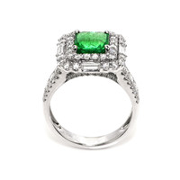 1.96 Ct. Emerald and Natural Diamond Pave Ring, 18K White Gold Image