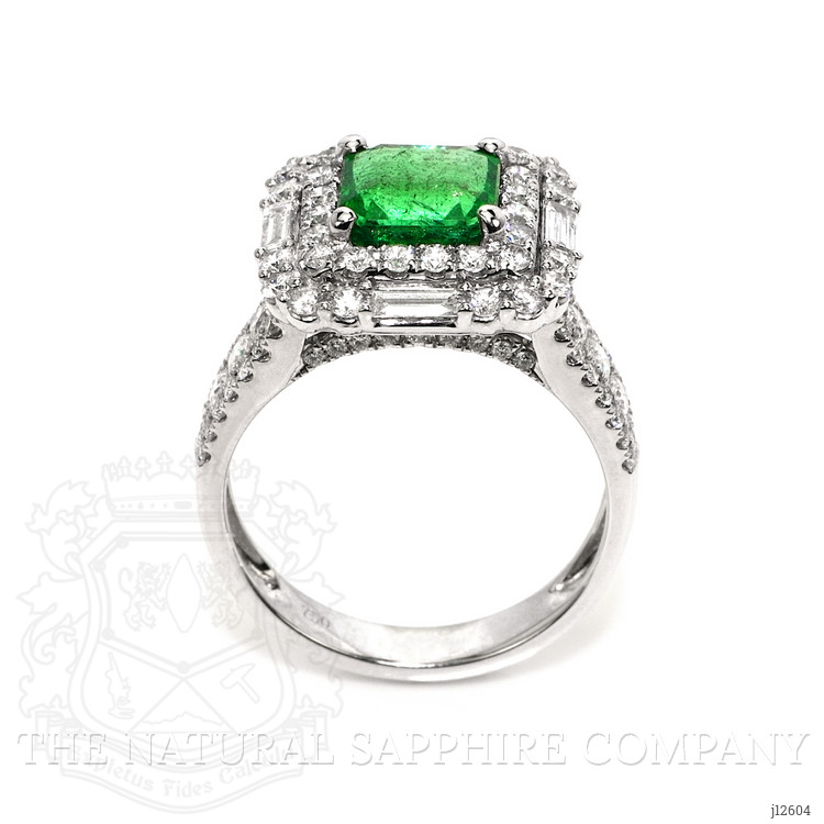 1.96 Ct. Emerald and Natural Diamond Pave Ring, 18K White Gold