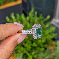 1.96 Ct. Emerald and Natural Diamond Pave Ring, 18K White Gold Life Style