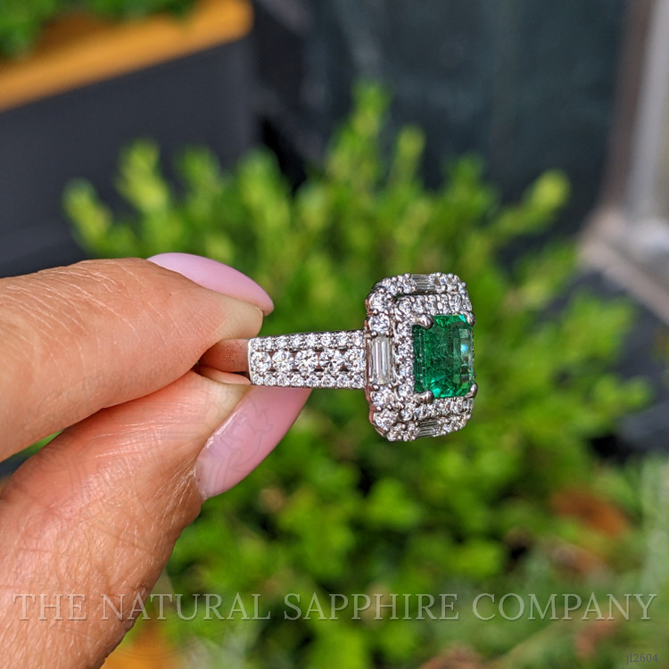 1.96 Ct. Emerald and Natural Diamond Pave Ring, 18K White Gold