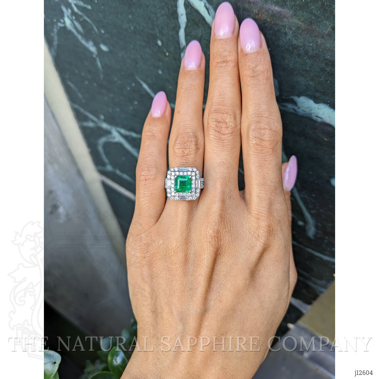 1.96 Ct. Emerald and Natural Diamond Pave Ring, 18K White Gold