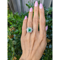 1.96 Ct. Emerald and Natural Diamond Pave Ring, 18K White Gold Life Style