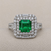 1.96 Ct. Emerald and Natural Diamond Pave Ring, 18K White Gold Life Style