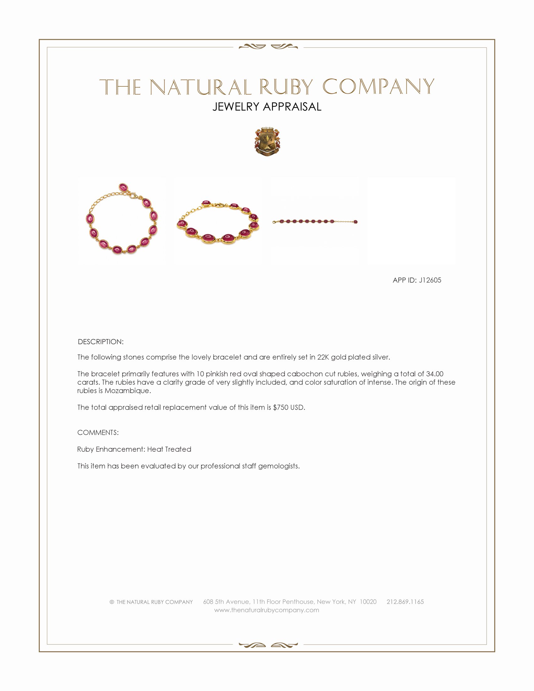 34.00 Ct.Tw. Pinkish Red Ruby Bezel Bracelet, 22K Gold Plated Silver