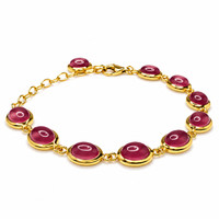 34.00&nbsp;Ct.Tw.Total Carat Weight Pinkish Red Ruby Bezel Bracelet, 22K Gold Plated Silver Image
