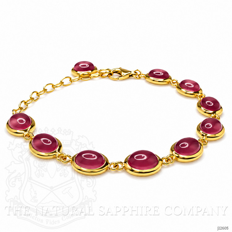 34.00 Ct.Tw. Pinkish Red Ruby Bezel Bracelet, 22K Gold Plated Silver