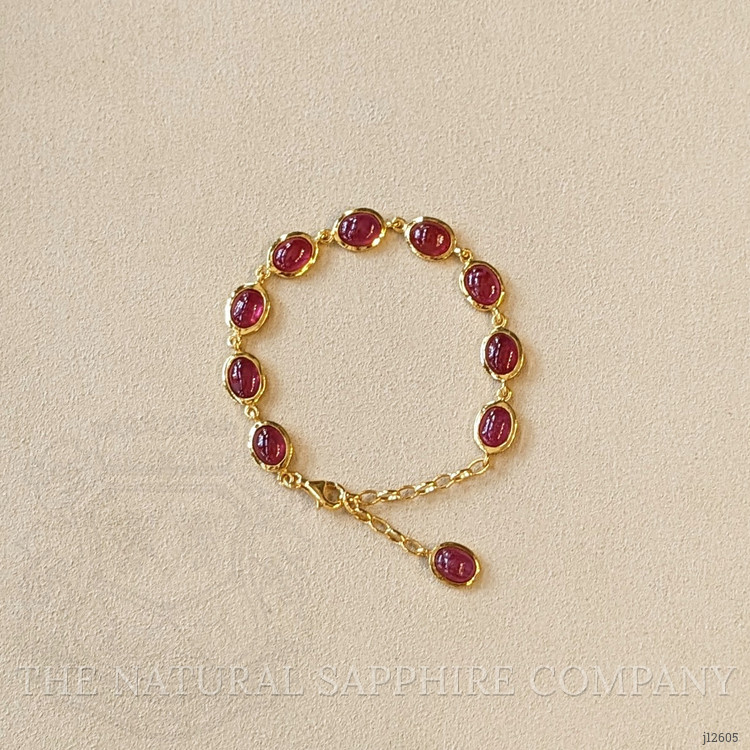 34.00 Ct.Tw. Pinkish Red Ruby Bezel Bracelet, 22K Gold Plated Silver