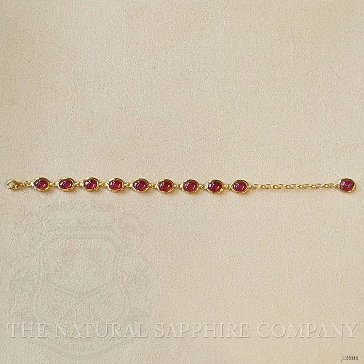 34.00 Ct.Tw. Pinkish Red Ruby Bezel Bracelet, 22K Gold Plated Silver