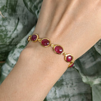 34.00&nbsp;Ct.Tw.Total Carat Weight Pinkish Red Ruby Bezel Bracelet, 22K Gold Plated Silver Life Style