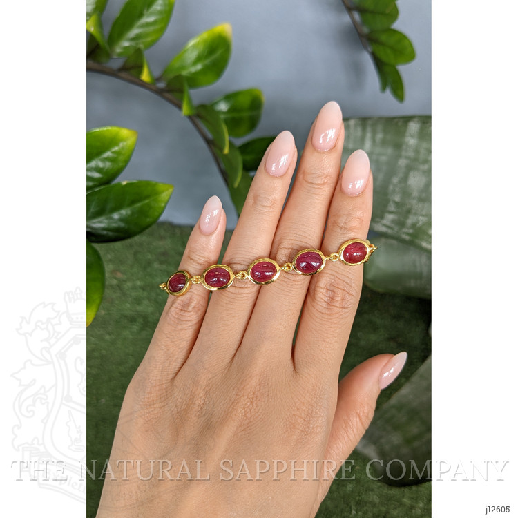 34.00 Ct.Tw. Pinkish Red Ruby Bezel Bracelet, 22K Gold Plated Silver