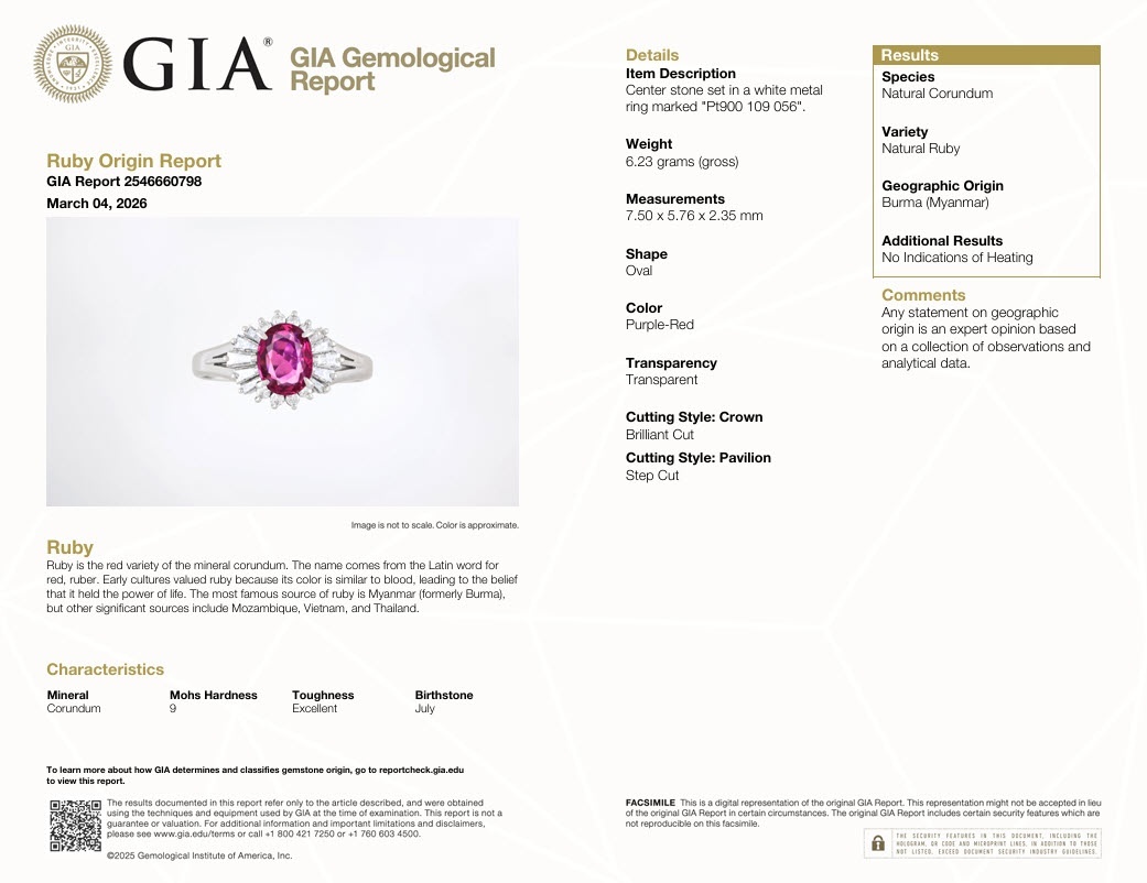 1.01 Ct. Purplish Red Ruby and Natural Diamond Halo Ring, Platinum 950