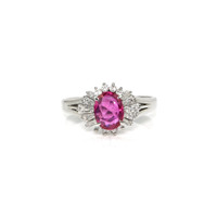 1.09 Ct. Purplish Red Ruby and Natural Diamond Halo Ring, Platinum 950 Video