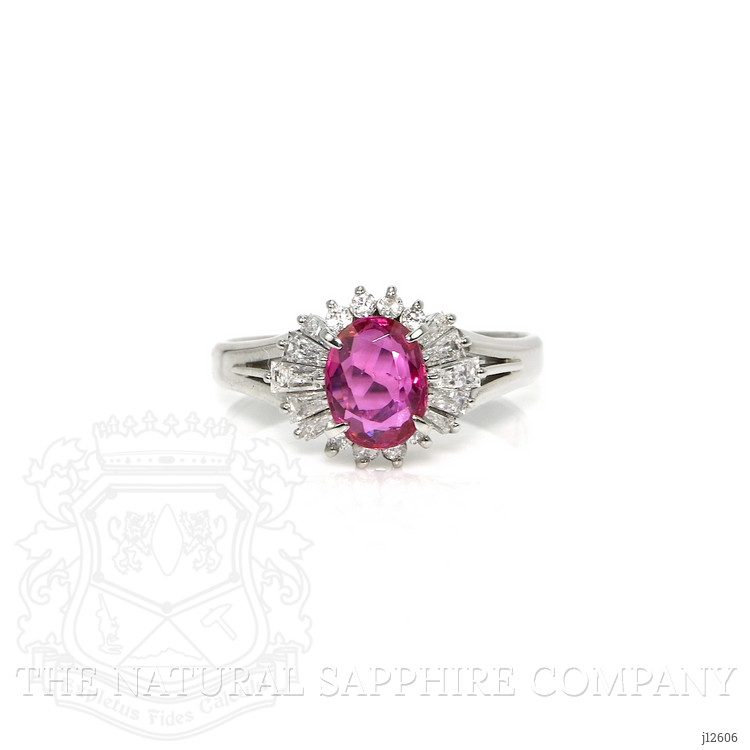 1.09 Ct. Purplish Red Ruby and Natural Diamond Halo Ring, Platinum 950