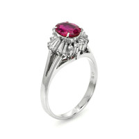 1.09 Ct. Purplish Red Ruby and Natural Diamond Halo Ring, Platinum 950 Image