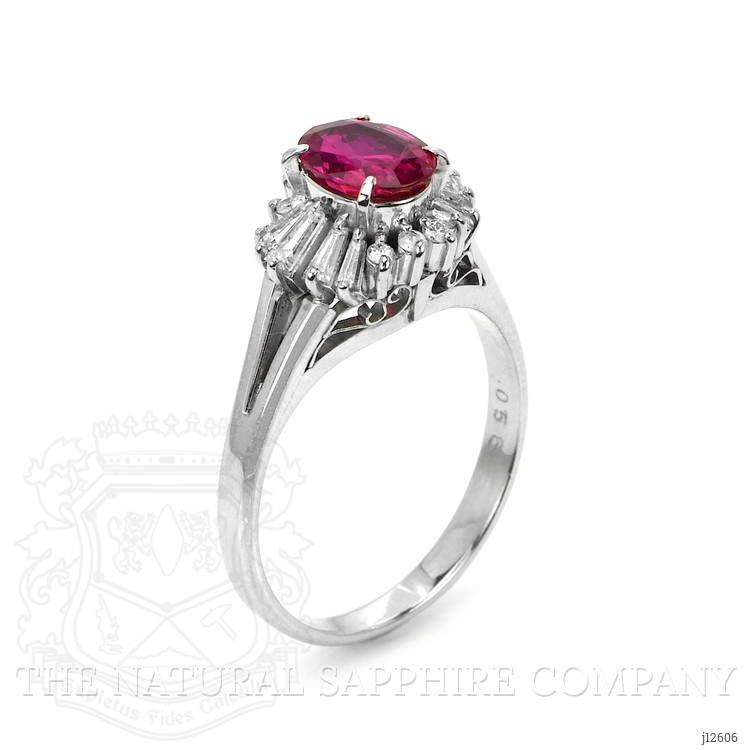 1.09 Ct. Purplish Red Ruby and Natural Diamond Halo Ring, Platinum 950