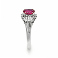 1.09 Ct. Purplish Red Ruby and Natural Diamond Halo Ring, Platinum 950 Image