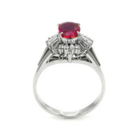 1.09 Ct. Purplish Red Ruby and Natural Diamond Halo Ring, Platinum 950 Image