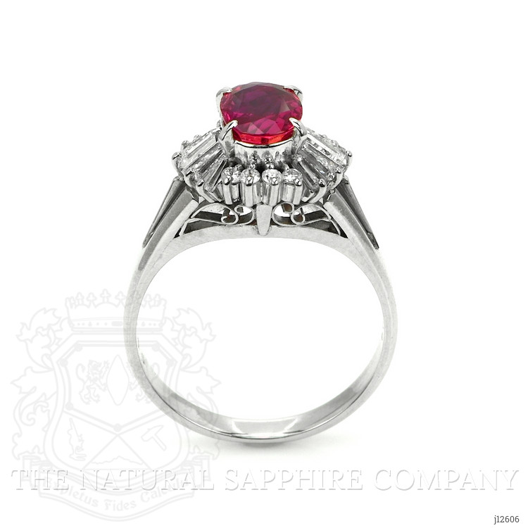 1.09 Ct. Purplish Red Ruby and Natural Diamond Halo Ring, Platinum 950