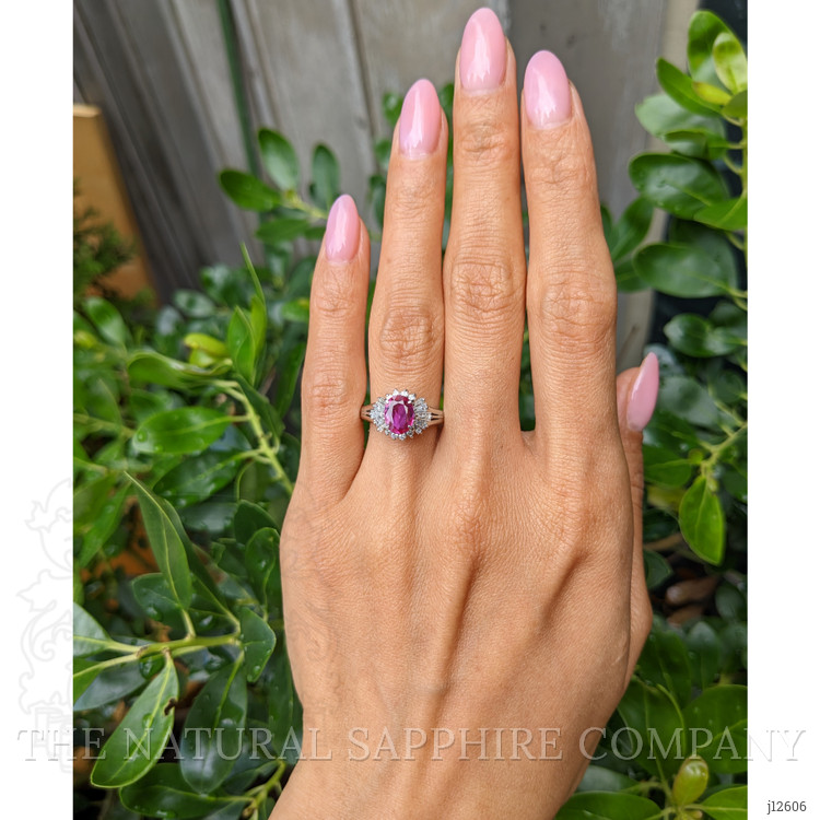 1.09 Ct. Purplish Red Ruby and Natural Diamond Halo Ring, Platinum 950