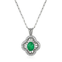 1.30 Ct. Emerald and Natural Diamond Pave Pendant, 14K White Gold Video