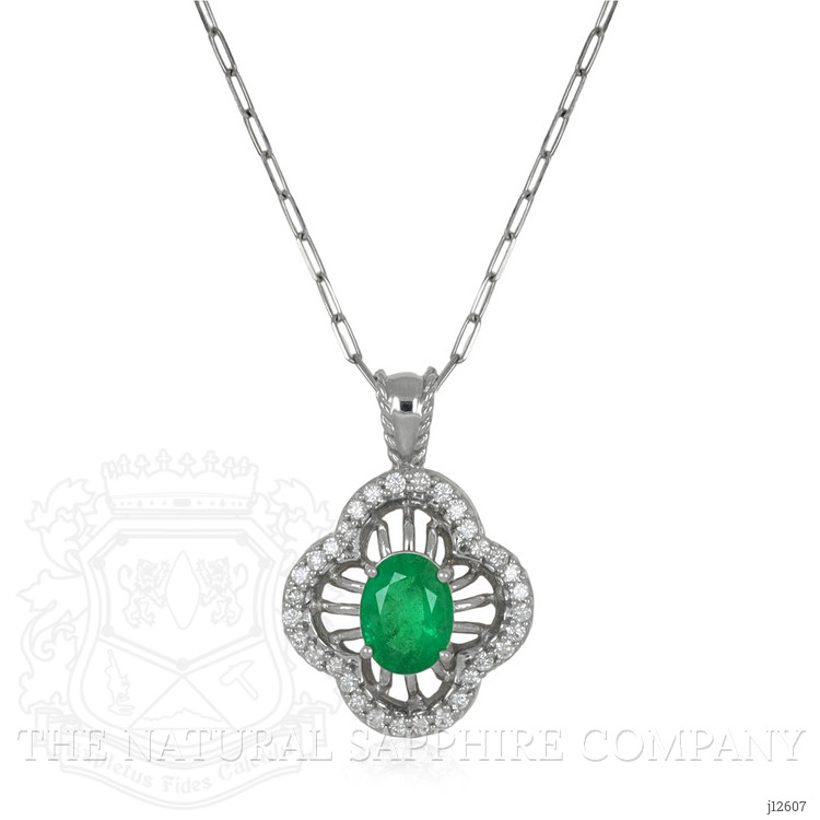 1.30 Ct. Emerald and Natural Diamond Pave Pendant, 14K White Gold