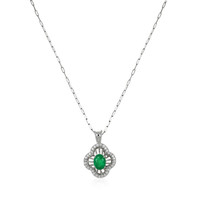 1.30 Ct. Emerald and Natural Diamond Pave Pendant, 14K White Gold Image