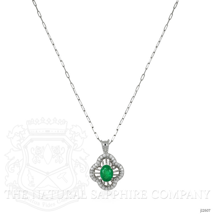 1.30 Ct. Emerald and Natural Diamond Pave Pendant, 14K White Gold