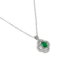 1.30 Ct. Emerald and Natural Diamond Pave Pendant, 14K White Gold Image