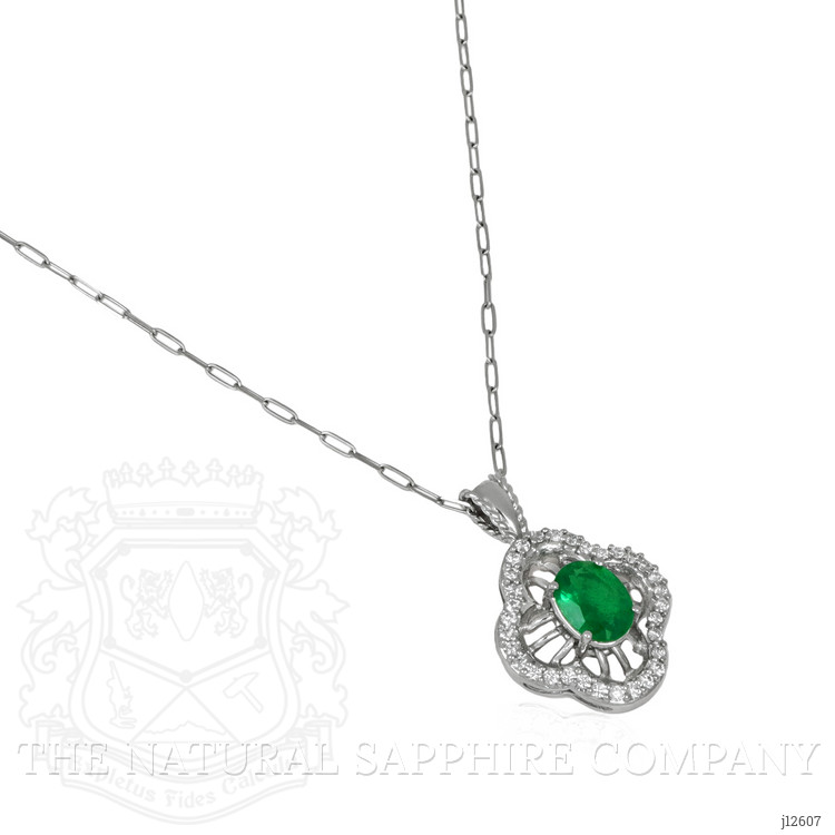1.30 Ct. Emerald and Natural Diamond Pave Pendant, 14K White Gold