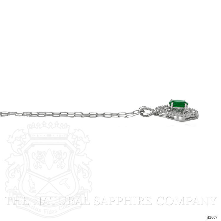 1.30 Ct. Emerald and Natural Diamond Pave Pendant, 14K White Gold