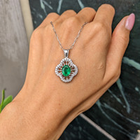 1.30 Ct. Emerald and Natural Diamond Pave Pendant, 14K White Gold Life Style