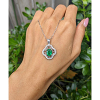 1.30 Ct. Emerald and Natural Diamond Pave Pendant, 14K White Gold Life Style