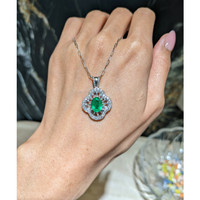 1.30 Ct. Emerald and Natural Diamond Pave Pendant, 14K White Gold Life Style