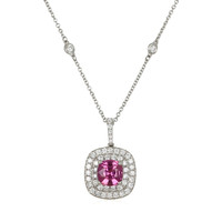 2.51 Ct. Pink Sapphire and Natural Diamond Pave Pendant, 18K White Gold Video