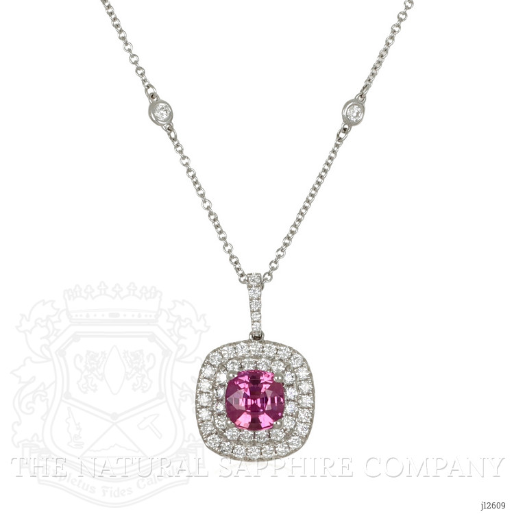 2.51 Ct. Pink Sapphire and Natural Diamond Pave Pendant, 18K White Gold