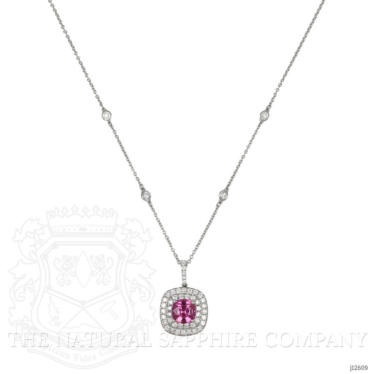 2.51 Ct. Pink Sapphire and Natural Diamond Pave Pendant, 18K White Gold