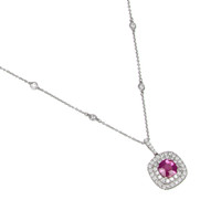 2.51 Ct. Pink Sapphire and Natural Diamond Pave Pendant, 18K White Gold Image