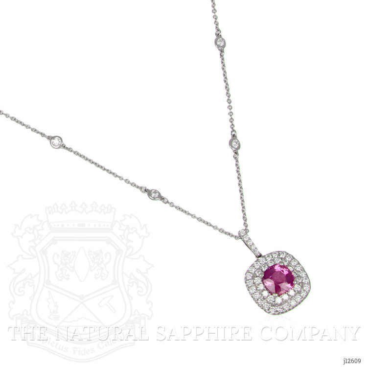 2.51 Ct. Pink Sapphire and Natural Diamond Pave Pendant, 18K White Gold