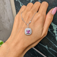 2.51 Ct. Pink Sapphire and Natural Diamond Pave Pendant, 18K White Gold Life Style
