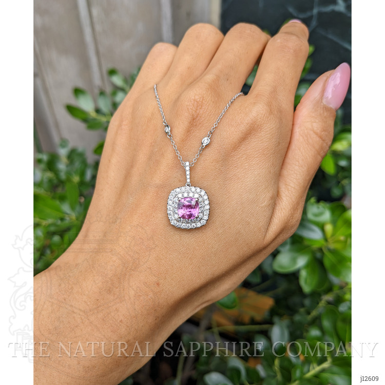 2.51 Ct. Pink Sapphire and Natural Diamond Pave Pendant, 18K White Gold