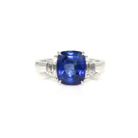 4.31 Ct. Blue Sapphire and Natural Diamond Three Stone Ring, 18K White Gold Video