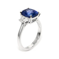 4.31 Ct. Blue Sapphire and Natural Diamond Three Stone Ring, 18K White Gold Image