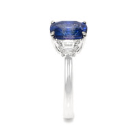 4.31 Ct. Blue Sapphire and Natural Diamond Three Stone Ring, 18K White Gold Image