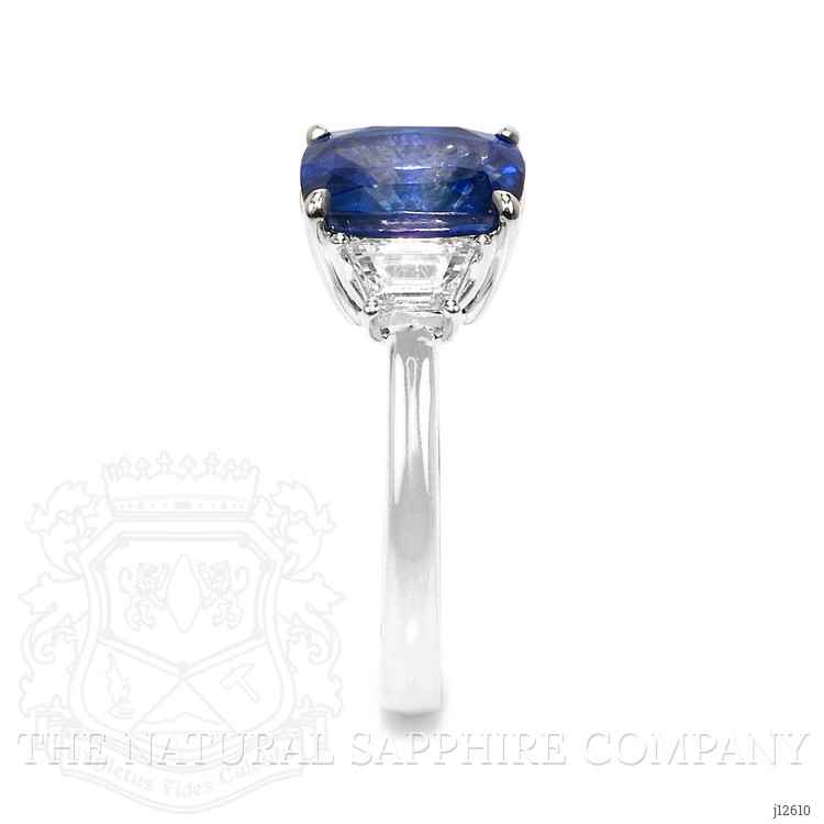 4.31 Ct. Blue Sapphire and Natural Diamond Three Stone Ring, 18K White Gold