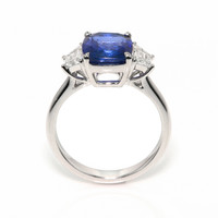 4.31 Ct. Blue Sapphire and Natural Diamond Three Stone Ring, 18K White Gold Image