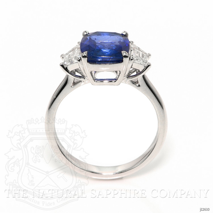 4.31 Ct. Blue Sapphire and Natural Diamond Three Stone Ring, 18K White Gold