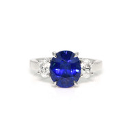 4.57 Ct. Blue Sapphire and Natural Diamond Three Stone Ring, Platinum 950 Video