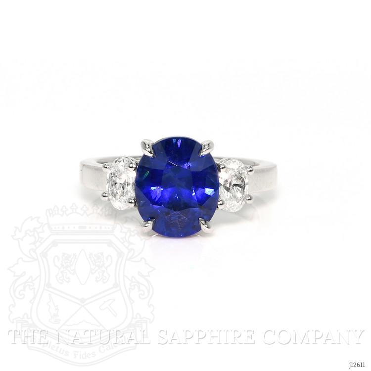 4.57 Ct. Blue Sapphire and Natural Diamond Three Stone Ring, Platinum 950